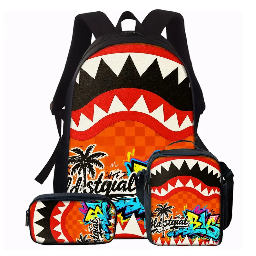 1/2/3/4/5PCS Trendy Shark Graphic Backpack Set | Perfect for School & Daily Adventures