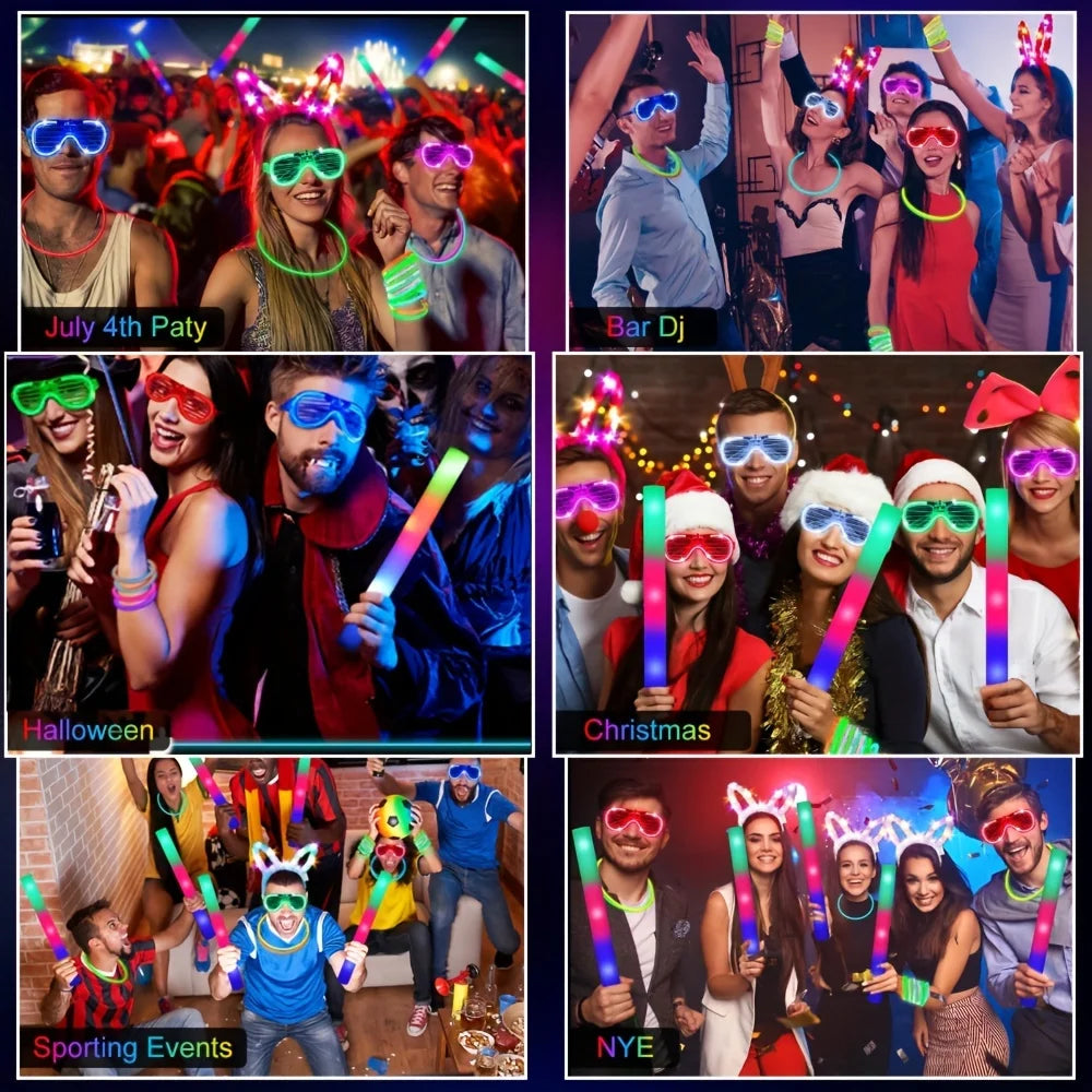 166-Piece Glowing Party Decoration Set - 12 Led Glasses, 16 Foam Sticks, 40 Finger Lights, 100 Glow Sticks, Suitable for Weddings and Halloween