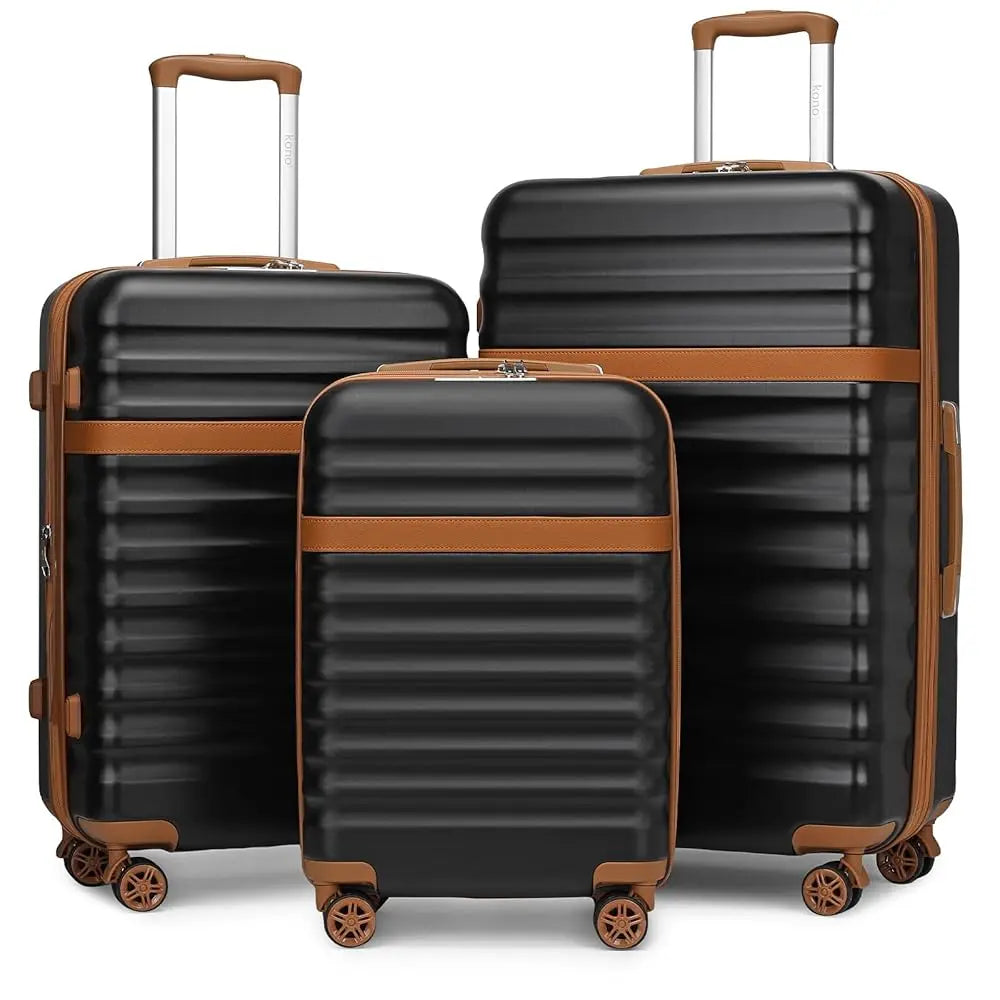 KONO 3 Piece ABS Hardside Luggage Set, 20/24/28 Inch Family Travel Suitcases, Quiet 360° Spinner Wheels, Adjustable 3-Stage Aluminum Telescopic Handle, Impact Resistant Expandable Luggage with 2-Year Warranty