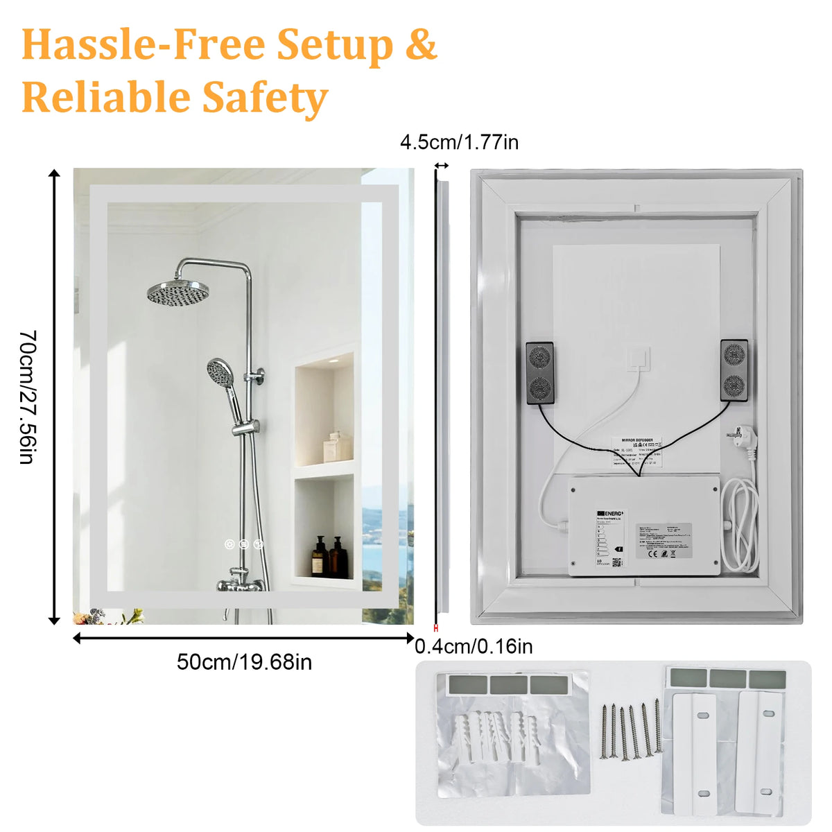 Smart LED Bathroom Mirror 500x700mm/600x800mm Rectangle Vanity Mirror with Dual NdFeB Speaker, Anti-Fog, Tempered Glass