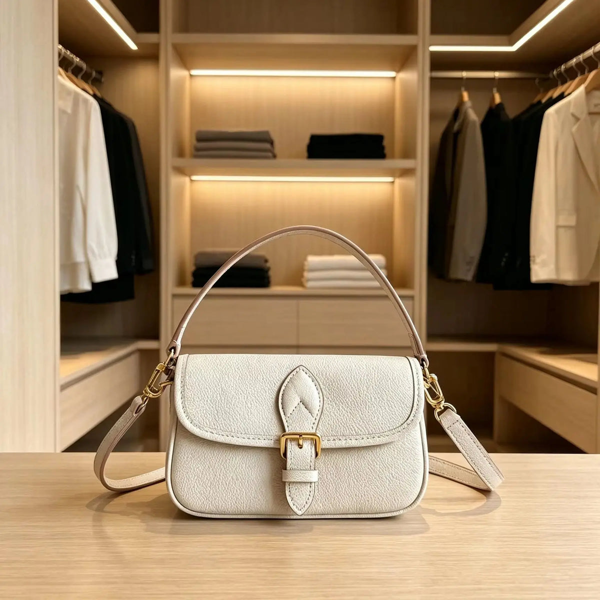 Off White Pebbled Faux Leather Flap Shoulder Bag Small Underarm Handbag Ladies Casual Crossbody Purse