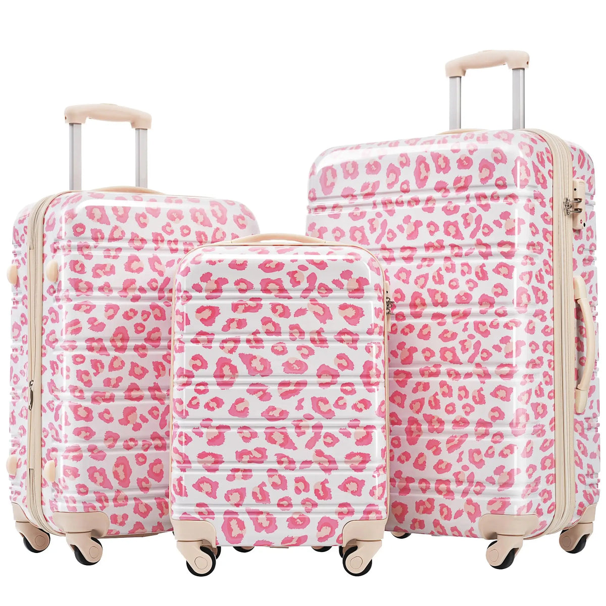3 Piece Luggage Set Hard Shell Suitcases with Wheels, Antique White Durable Carry on Luggage with Lock, Rolling Checked Travel Suitcase for Women & Men, Lightweight Suit Case for Travel