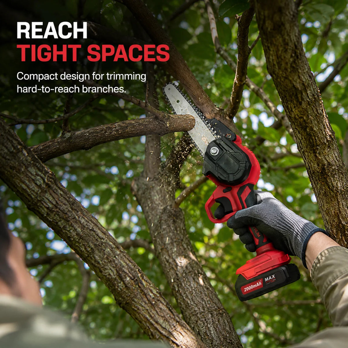 Cordless Mini Chainsaw 6-inch, Handheld Electric Chain Saw with 2×2000mAh Batteries, Portable Pruning Saw with Storage Box & Spare Chain for Garden Yard Orchard Tree Trimming