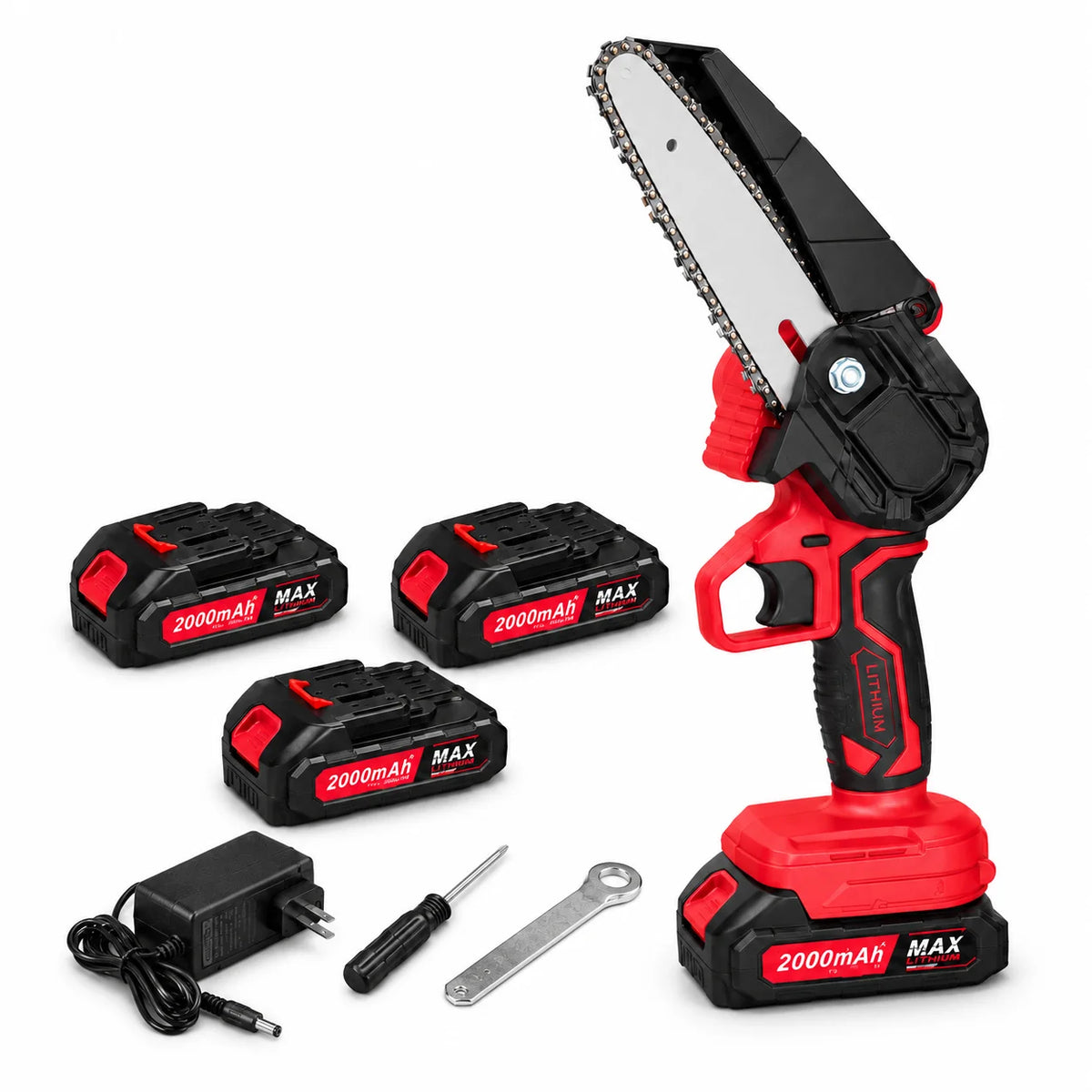 Cordless Mini Chainsaw 6-inch, Handheld Electric Chain Saw with 2×2000mAh Batteries, Portable Pruning Saw with Storage Box & Spare Chain for Garden Yard Orchard Tree Trimming