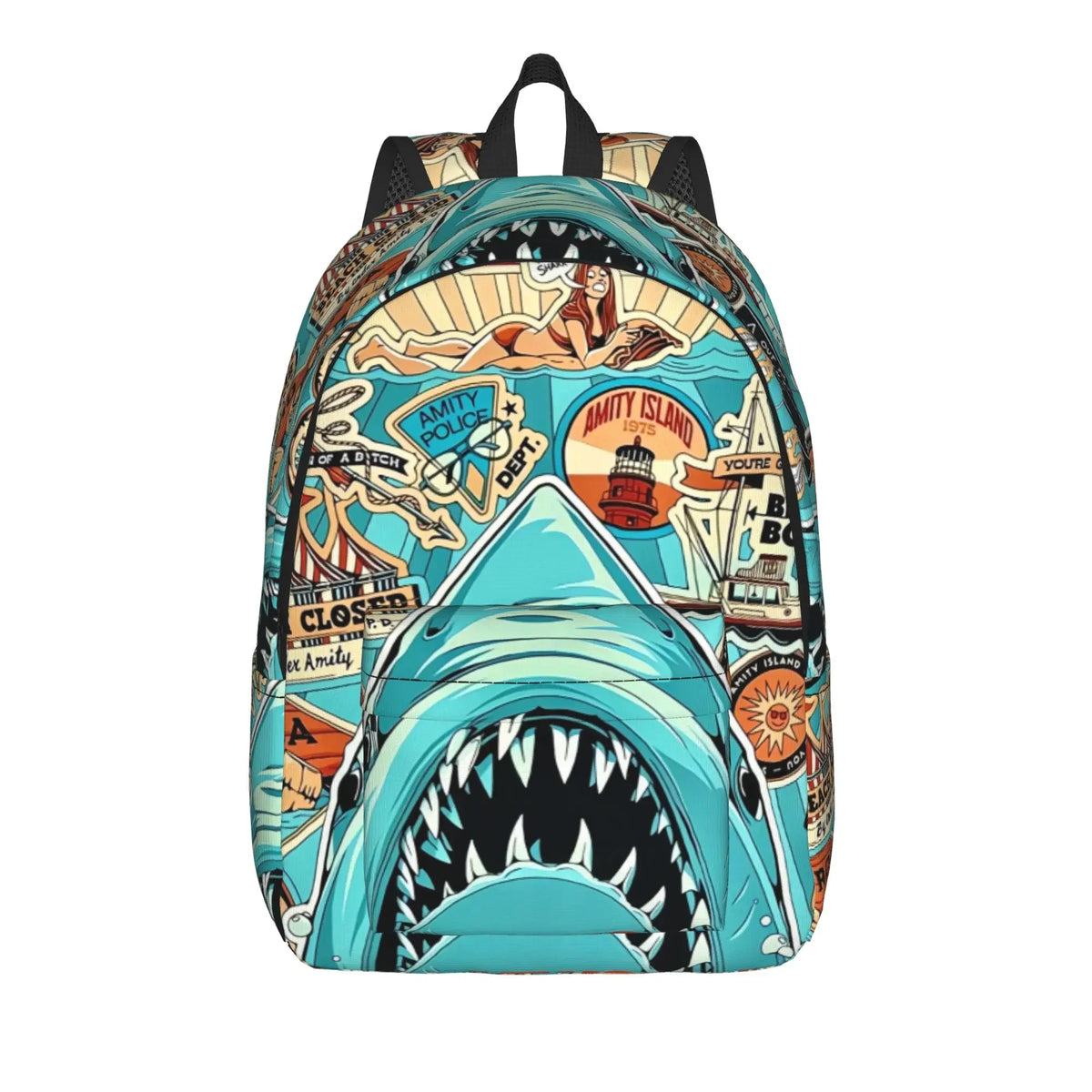 Jaw-Shark Classic Film Amity Island Backpack  Women Men Polyester Workout Backpacks Print Stylish School Bags Rucksack