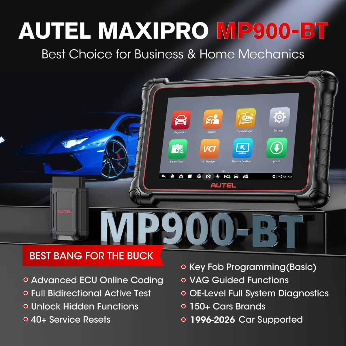 Autel MaxiPRO MP900-BT OBD2 Scanner ECU Coding Bidirectional Scan Tool VIN/License Scan 40+Service Upgraded of MP808BT Pro/MP900