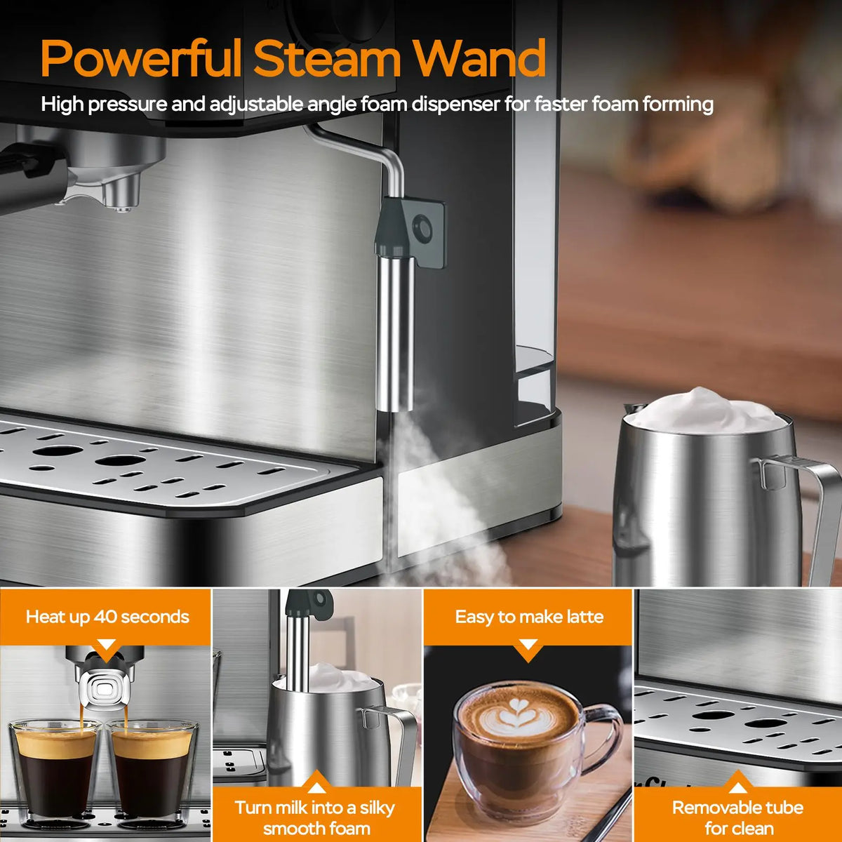 20 Bar Espresso Machine With Milk Frother Compact Professional