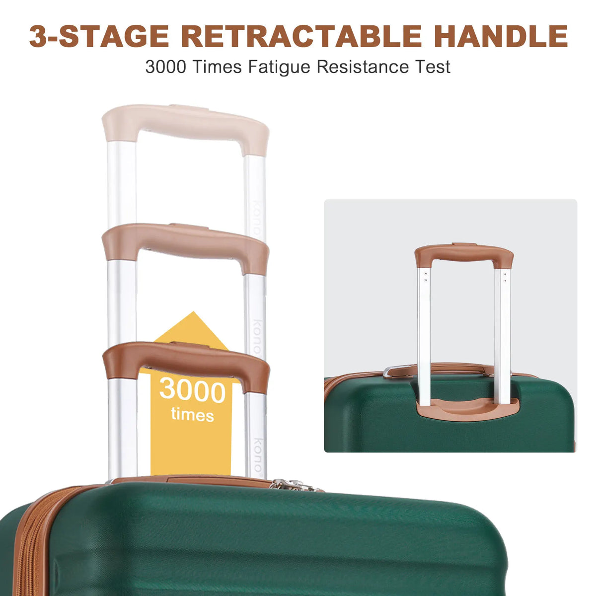 KONO 3 Piece ABS Hardside Luggage Set, 20/24/28 Inch Family Travel Suitcases, Quiet 360° Spinner Wheels, Adjustable 3-Stage Aluminum Telescopic Handle, Impact Resistant Expandable Luggage with 2-Year Warranty