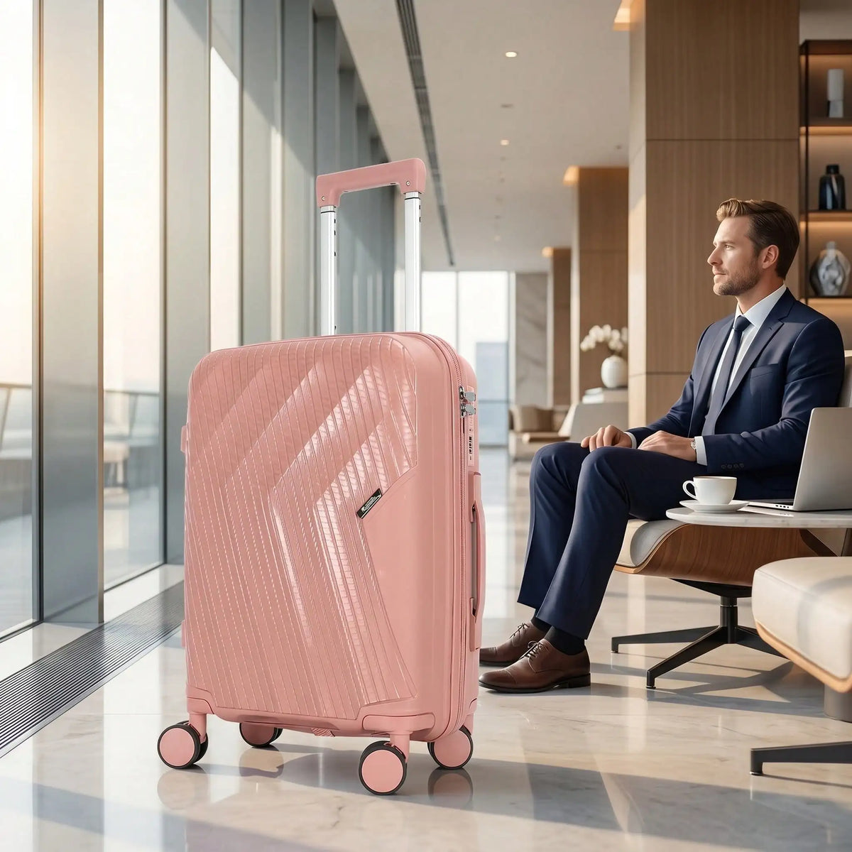 Arrow-Shaped 20-Inch PP Carry-On Suitcase With TSA Lock And Matching Color Swivel Silent Wheels. Available In Four Colors.