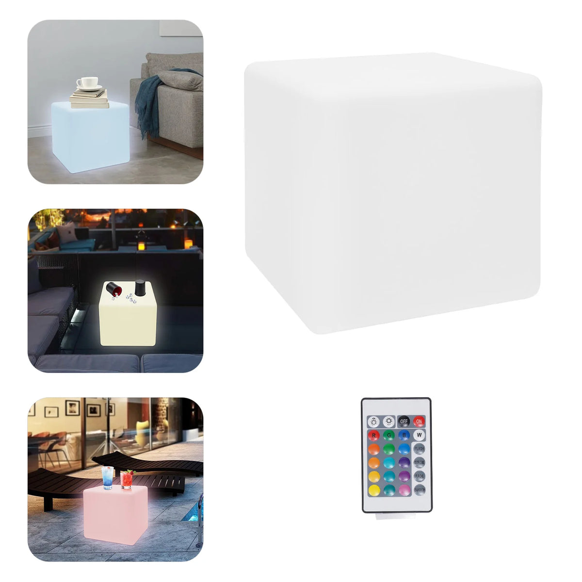 Rechargeable Square Stool Light 16 Colors LED Cube Light with Remote Control RGBW 4 Brightness Modes for Party Home Bar