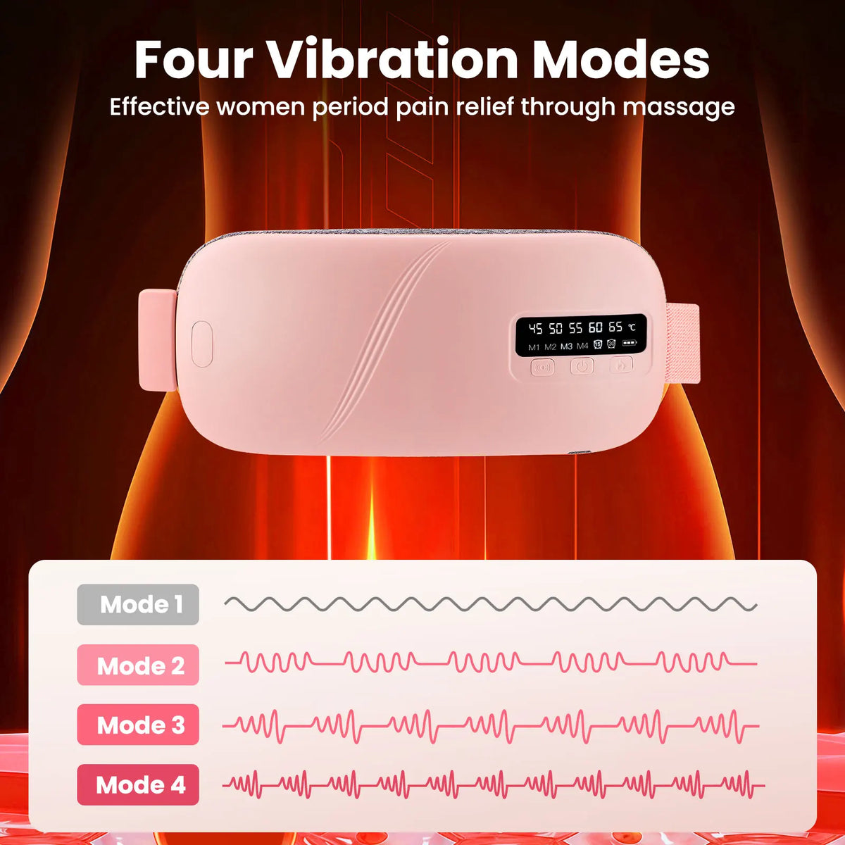 5 Modes Electric Heating Vibration Waist Massage Belt Smart Warm Palace Women Menstrual Heating Pad for for Cramps Period Relief