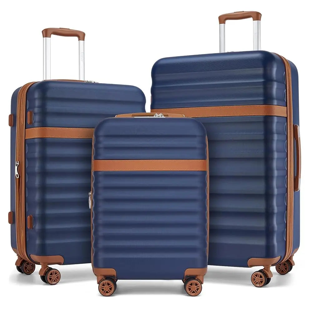 KONO 3 Piece ABS Hardside Luggage Set, 20/24/28 Inch Family Travel Suitcases, Quiet 360° Spinner Wheels, Adjustable 3-Stage Aluminum Telescopic Handle, Impact Resistant Expandable Luggage with 2-Year Warranty