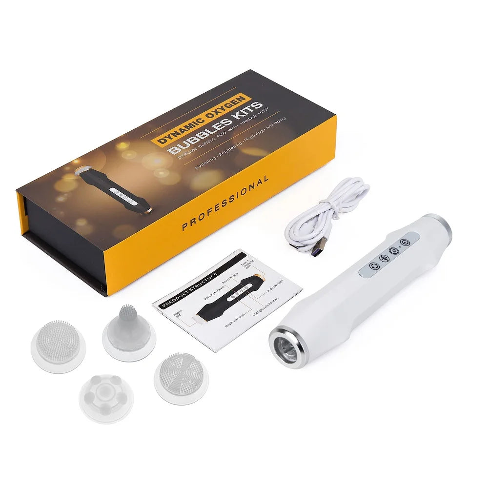Portable CO2 Oxygen Bubble Facial Pen with 7 Color Photon Light  Aqua Skin Cleansing Beauty Machine Works With Serum Gel CO2 Pods for Home SPA Skin Care