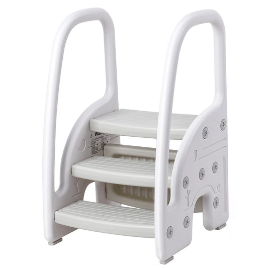 Toddler Step Stool, Kids Step Stool with Handles Sides, Plastic 3 Step Stool for Bathroom Sink,Kitchen Counter,Toilet Potty Trai