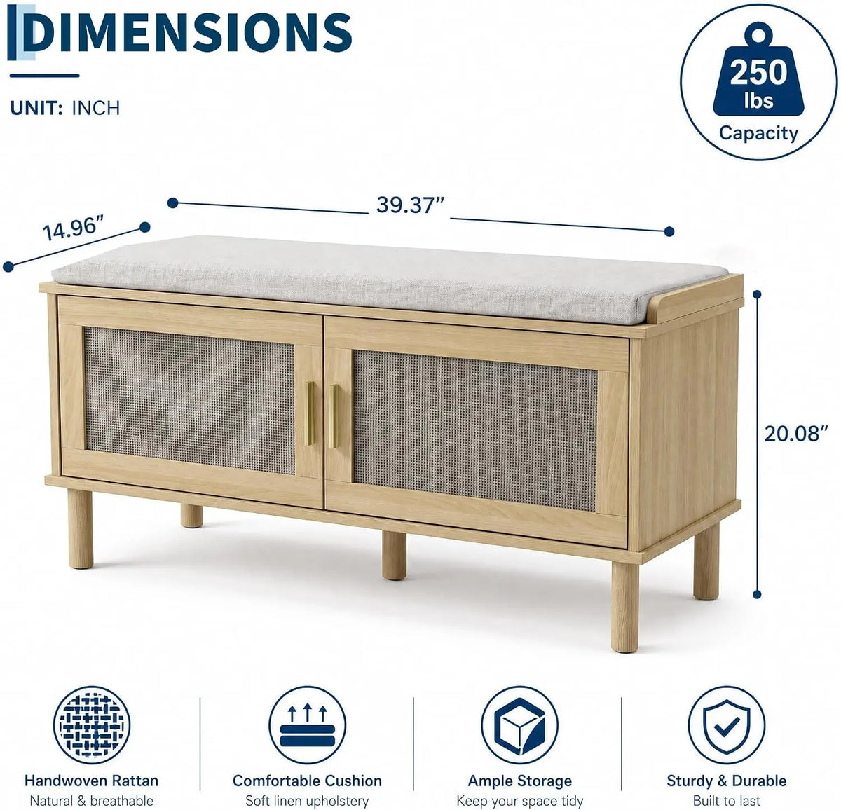 Entryway Shoe Changing Stool with Cushion and with 2 Doors Multi-layer Shoe Storage Shoe Cabinet Shoes Storage Rack Home Door Long Bench for Bedroom