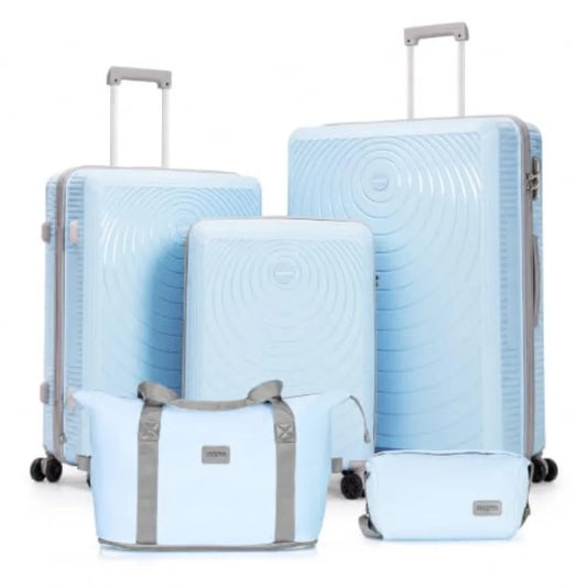 Luggage Sets 5 Pcs for Travel, PP Hard Shell Suitcase Set with Spinner Wheels and TSA Lock, Black, Lightweight and Durable