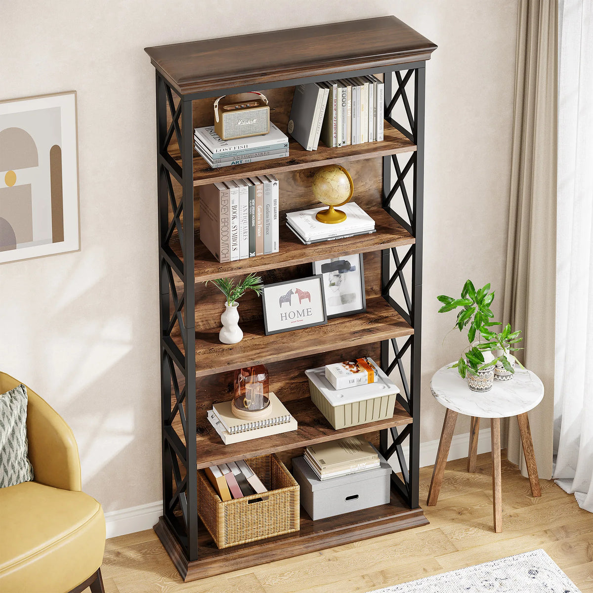 Tribesigns 6-Tier Bookcase, 71 Inches Industrial Bookshelves and Bookcases, Floor Standing 5 Shelf Display Storage Shelves