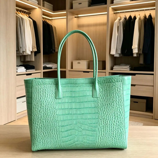 Mint Green Crocodile Embossed Tote Bag Large Capacity Top Handle Shoulder Handbag Ladies Elegant Purse For Office Travel