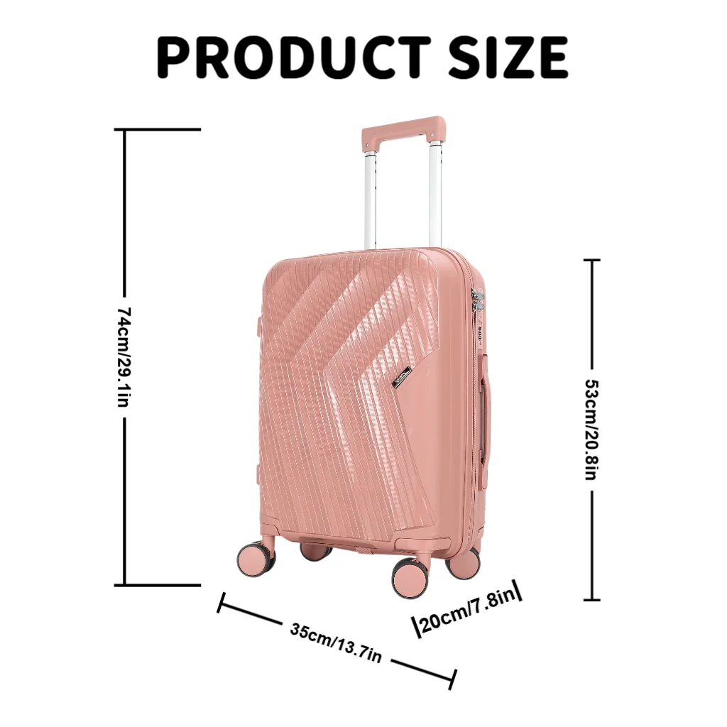 Arrow-Shaped 20-Inch PP Carry-On Suitcase With TSA Lock And Matching Color Swivel Silent Wheels. Available In Four Colors.