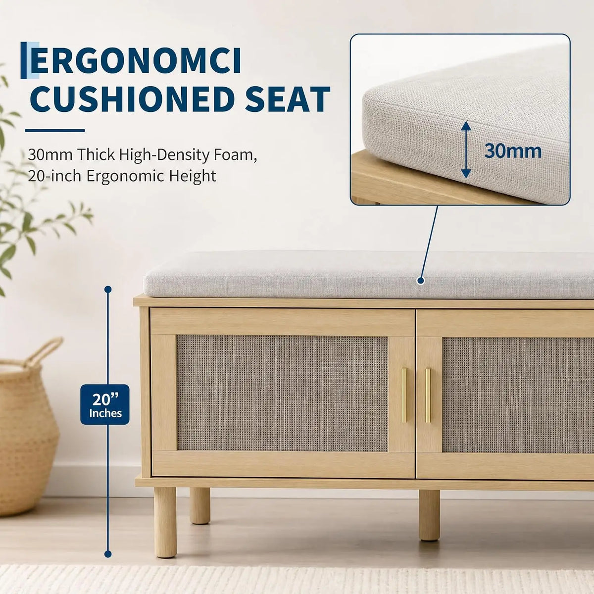 Entryway Shoe Changing Stool with Cushion and with 2 Doors Multi-layer Shoe Storage Shoe Cabinet Shoes Storage Rack Home Door Long Bench for Bedroom
