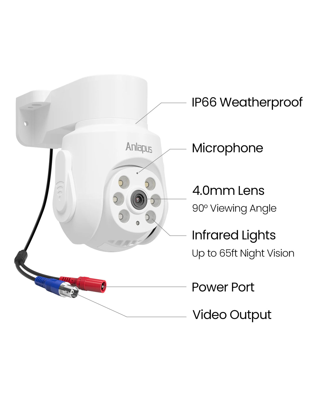 Anlapus 1080P Pan Tilt Wired Security Cameras 2MP Outdoor Indoor Home CCTV Camera Audio Monitoring Only Work with Anlapus 2MP/5MP/4K DVR Surveillance System