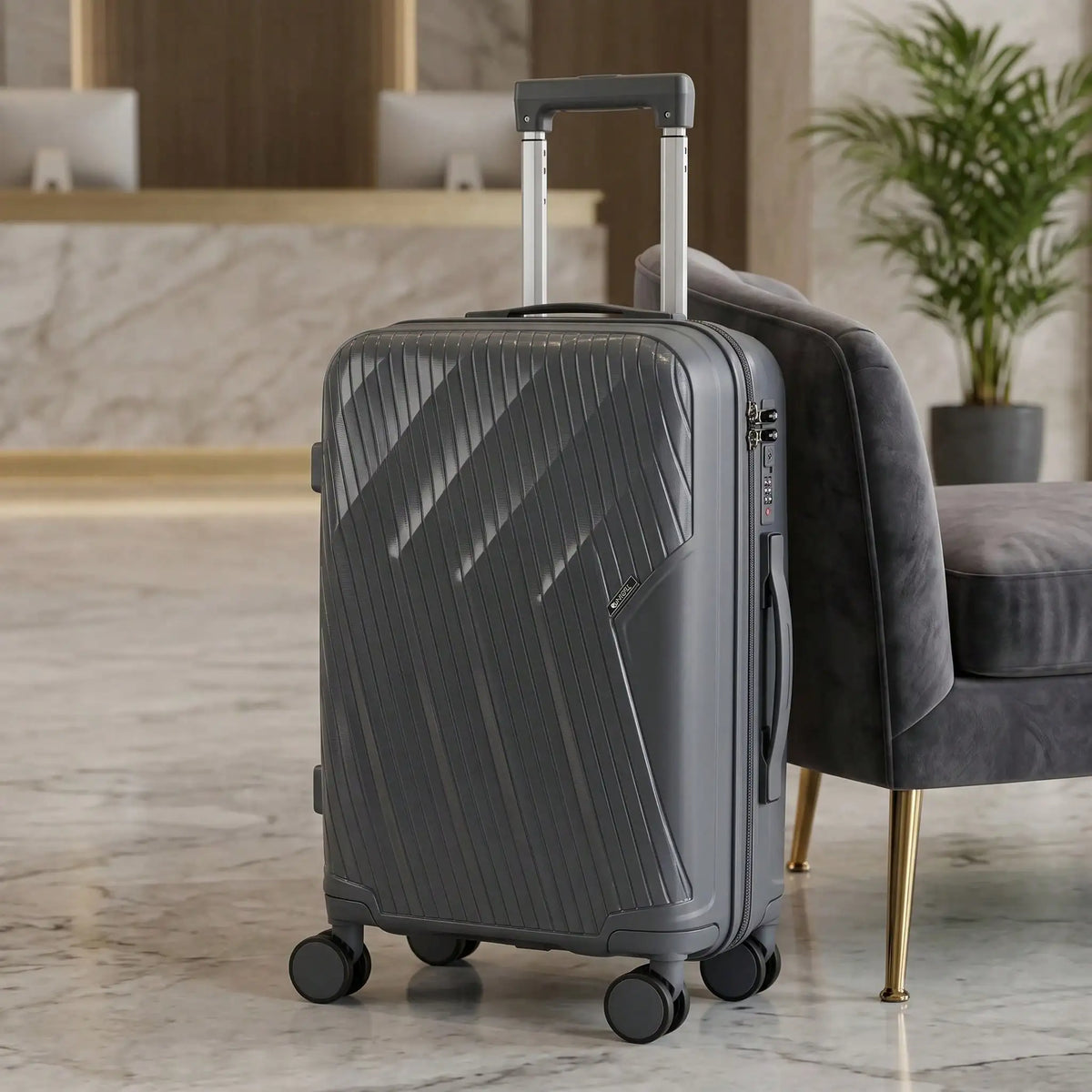 Arrow-Shaped 20-Inch PP Carry-On Suitcase With TSA Lock And Matching Color Swivel Silent Wheels. Available In Four Colors.
