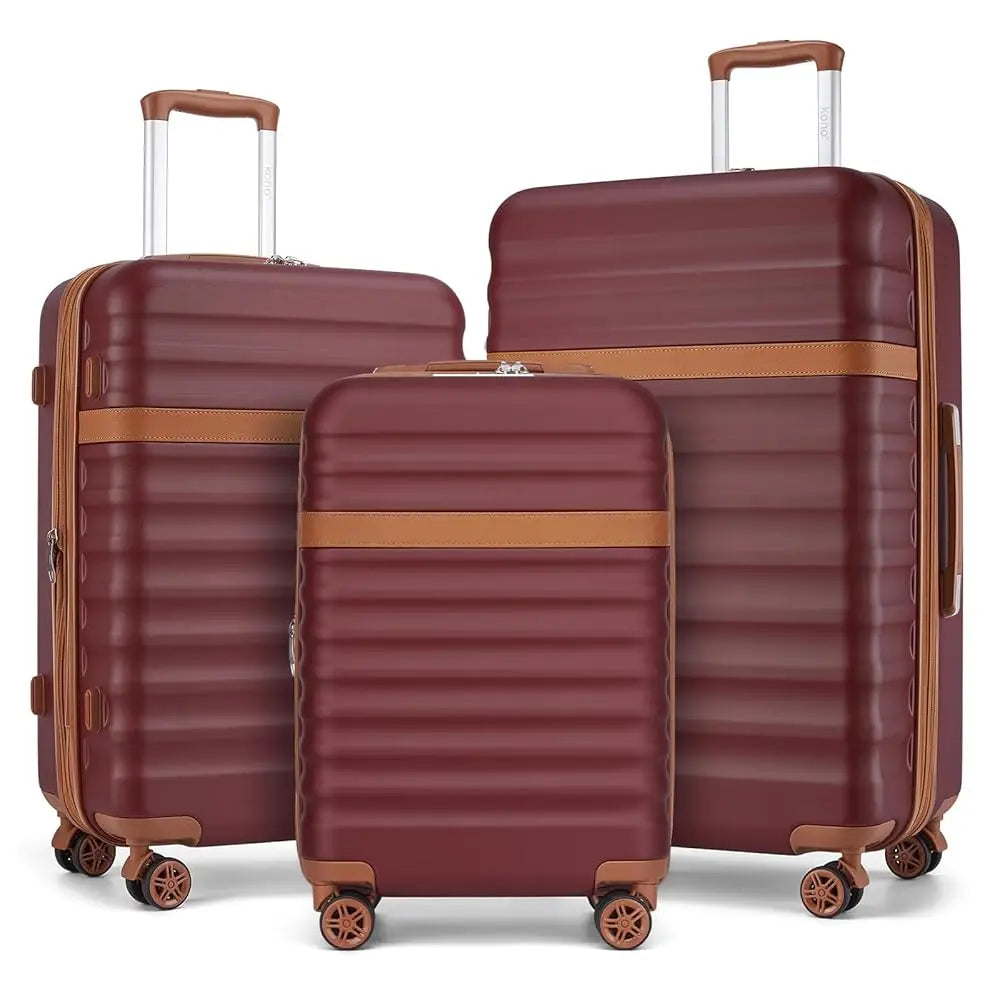 KONO 3 Piece ABS Hardside Luggage Set, 20/24/28 Inch Family Travel Suitcases, Quiet 360° Spinner Wheels, Adjustable 3-Stage Aluminum Telescopic Handle, Impact Resistant Expandable Luggage with 2-Year Warranty