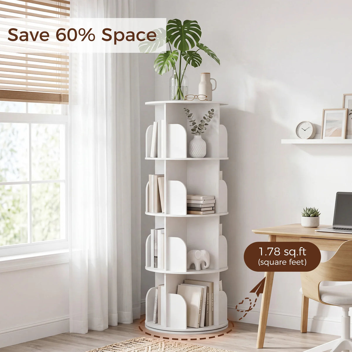 MCQ 3 to 4 Tier Rotating Bookshelf 360° Display Revolving PVC Book Shelf Storage Rack Storage Organizer Open Cube Bookshelf  for Living Room Bedroom