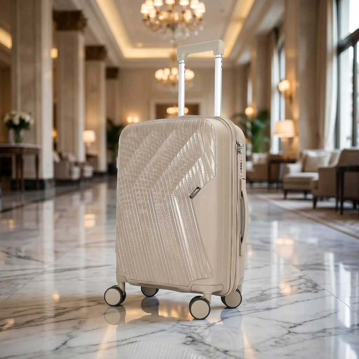 Arrow-Shaped 20-Inch PP Carry-On Suitcase With TSA Lock And Matching Color Swivel Silent Wheels. Available In Four Colors.