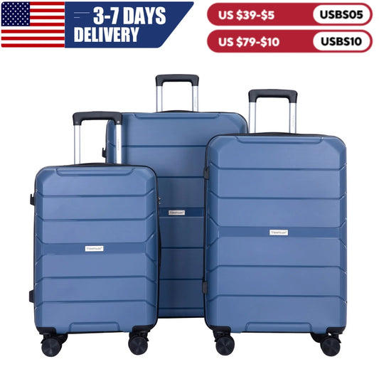 Travelhouse Hardshell Suitcase Spinner Wheels PP Luggage Sets Lightweight Suitcase With TSA Lock, 3-Piece Set (20/24/28)