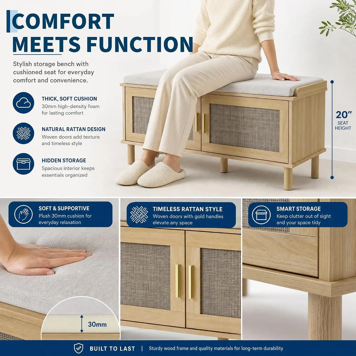 Entryway Shoe Changing Stool with Cushion and with 2 Doors Multi-layer Shoe Storage Shoe Cabinet Shoes Storage Rack Home Door Long Bench for Bedroom