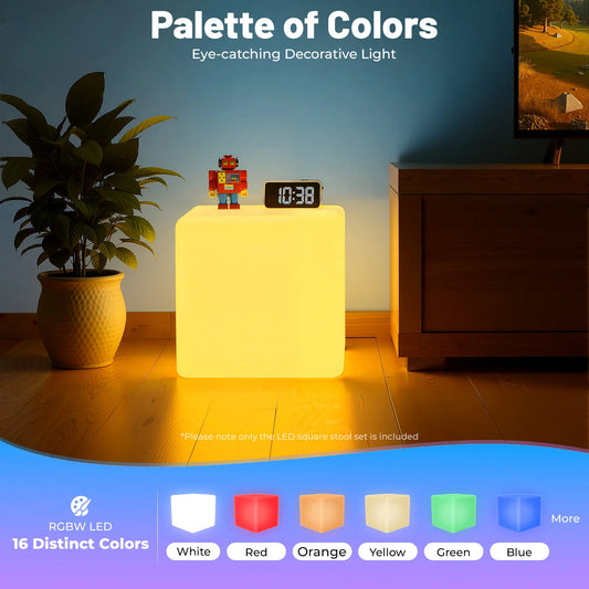 Rechargeable Square Stool Light 16 Colors LED Cube Light with Remote Control RGBW 4 Brightness Modes for Party Home Bar