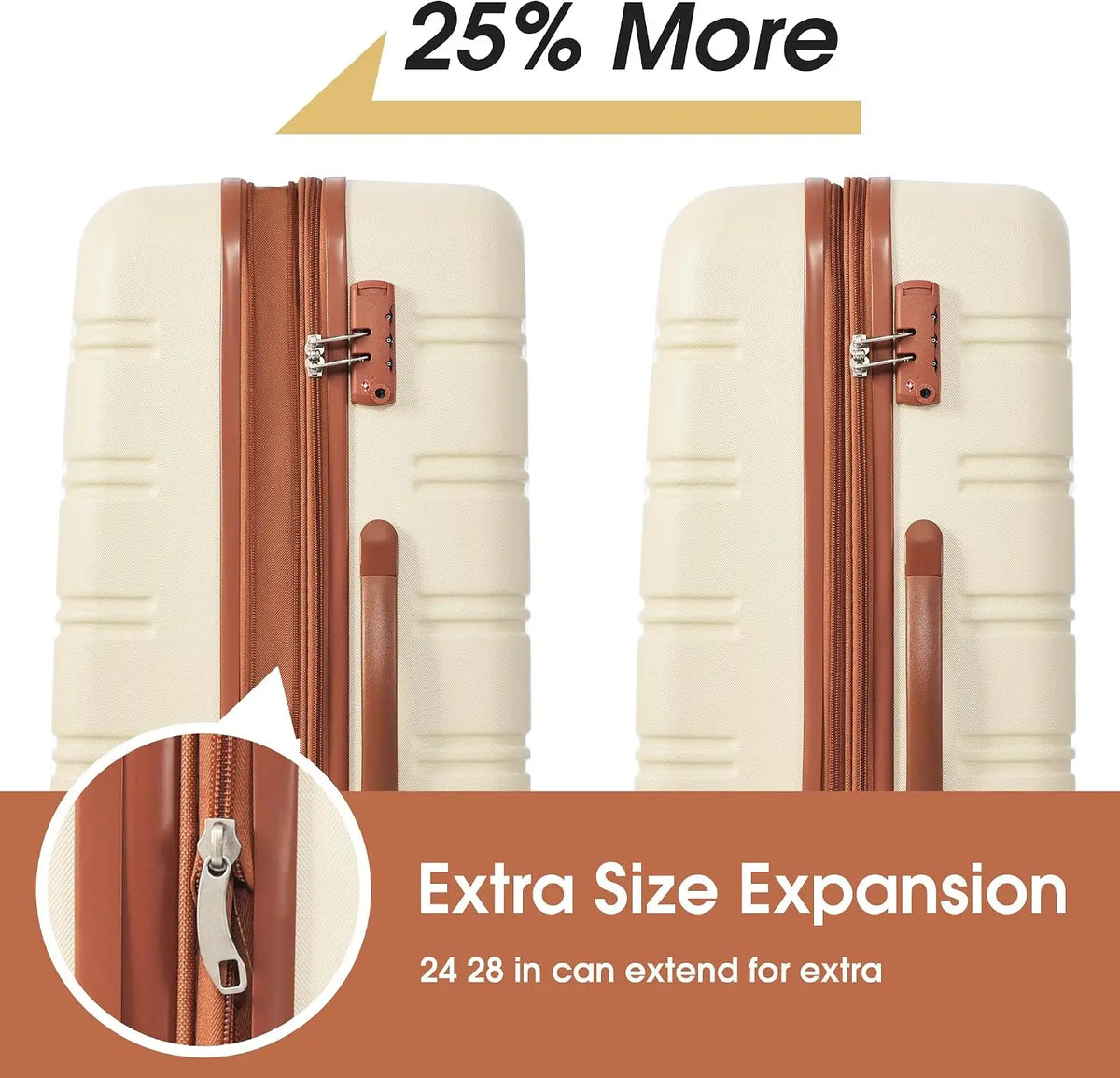 3 Piece Luggage Set Hard Shell Suitcases with Wheels, Antique White Durable Carry on Luggage with Lock, Rolling Checked Travel Suitcase for Women & Men, Lightweight Suit Case for Travel