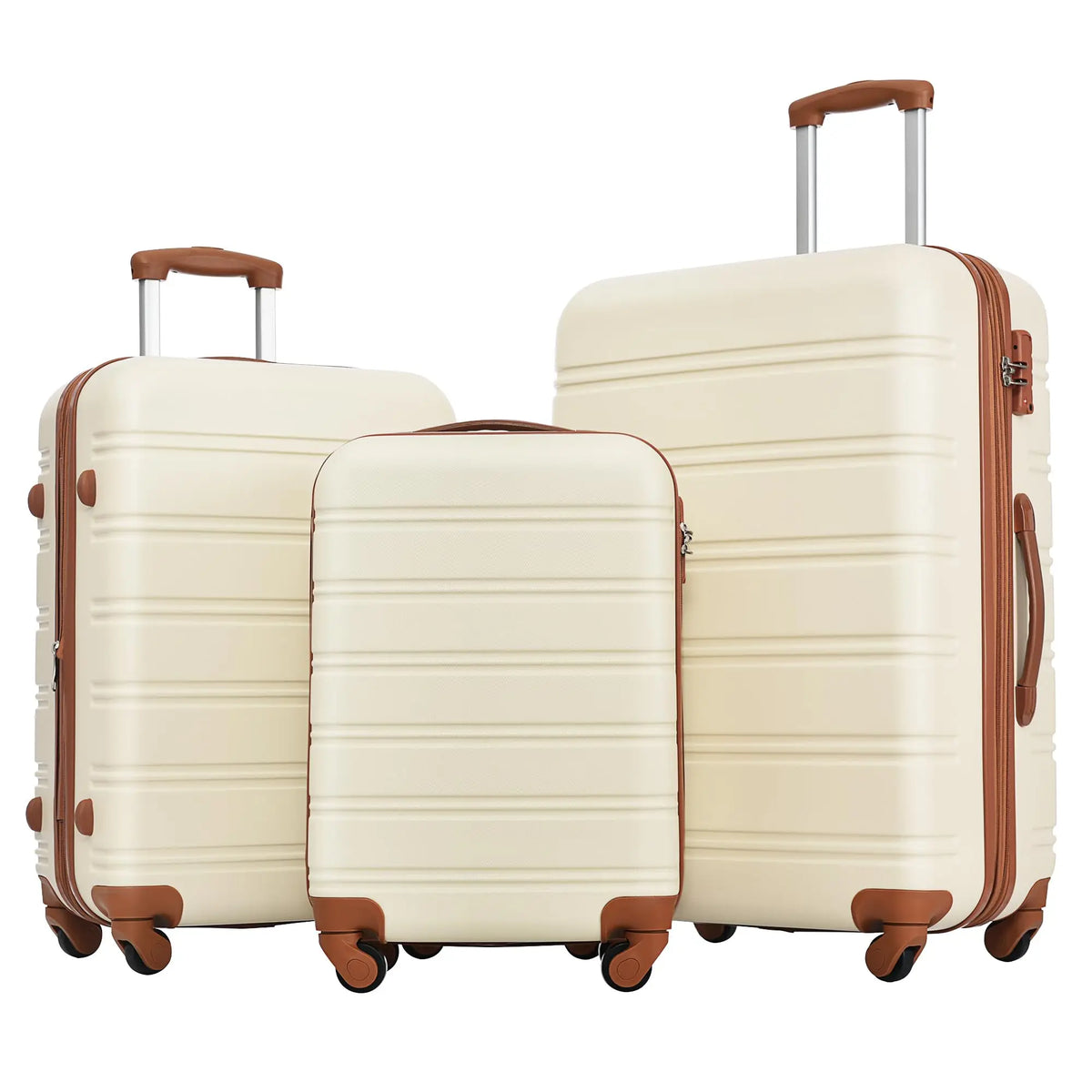 3 Piece Luggage Set Hard Shell Suitcases with Wheels, Antique White Durable Carry on Luggage with Lock, Rolling Checked Travel Suitcase for Women & Men, Lightweight Suit Case for Travel