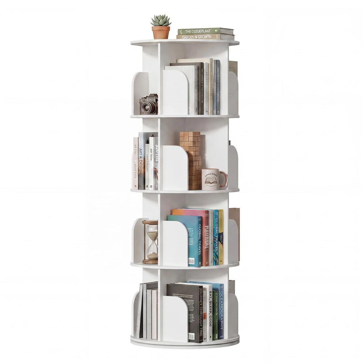MCQ 3 to 4 Tier Rotating Bookshelf 360° Display Revolving PVC Book Shelf Storage Rack Storage Organizer Open Cube Bookshelf  for Living Room Bedroom