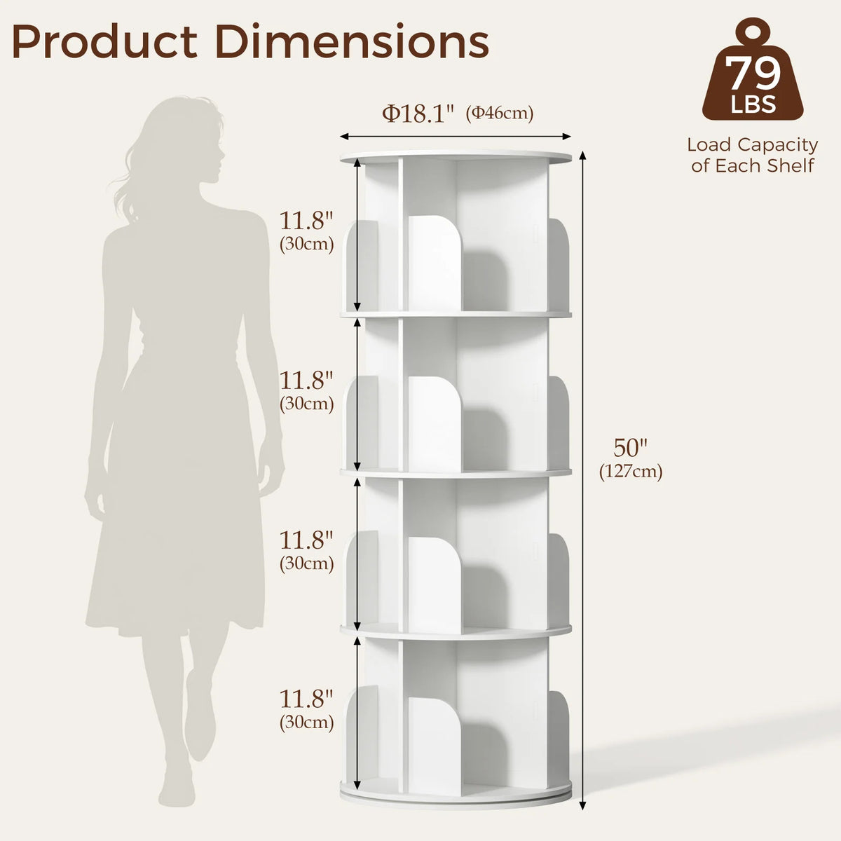 MCQ 3 to 4 Tier Rotating Bookshelf 360° Display Revolving PVC Book Shelf Storage Rack Storage Organizer Open Cube Bookshelf  for Living Room Bedroom