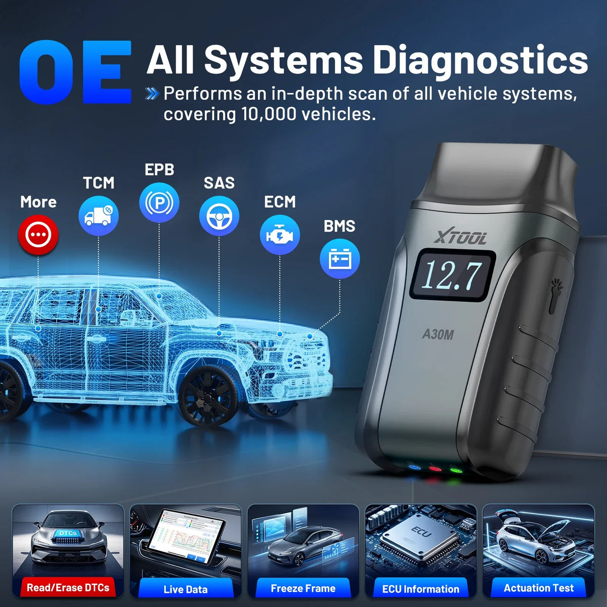 XTOOL Anyscan A30M V2.0 All System Car Diagnostic Tools Bluetooth OBD2 Scanner Active Test 26+ Reset All Functions Lifetime Free