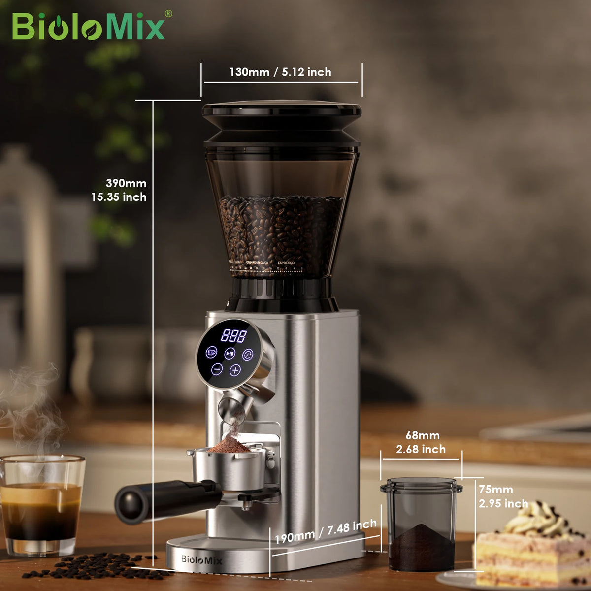 Biolomix Electric Conical Burr Coffee Grinder With 48 Settings