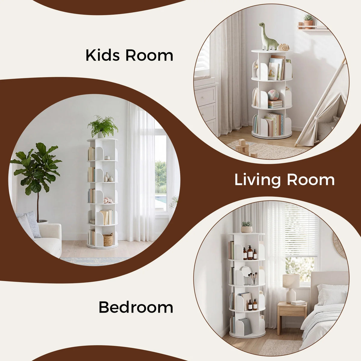 MCQ 3 to 4 Tier Rotating Bookshelf 360° Display Revolving PVC Book Shelf Storage Rack Storage Organizer Open Cube Bookshelf  for Living Room Bedroom