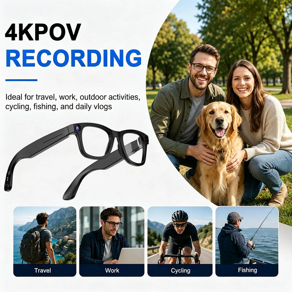 Ai Smart Glasses With Camera 4k, Real-Time Translation, AI Assistant, Object Recognition, Open-Ear Speakers, AI Voice Control, Bluetooth 5.4 For HD Video & Immersive Audio