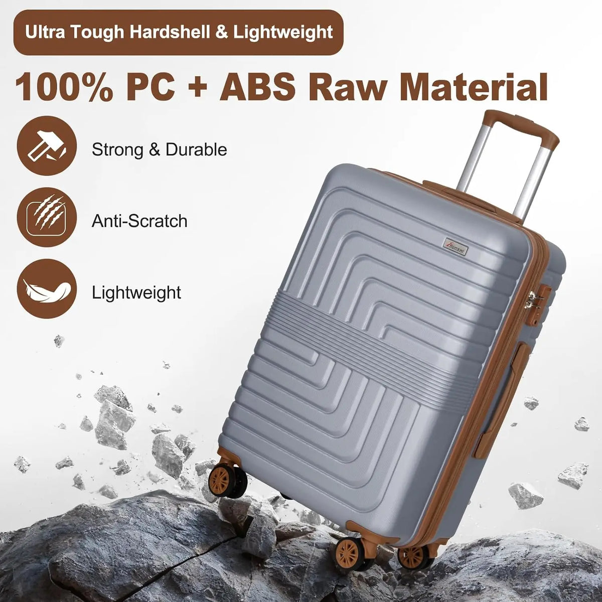 Romswi 3-Piece Set Expandable Luggage Set 20/24/28 Inch, PC+ABS Hardshell Suitcases with YKK, Durable Lightweight Suitcase Set with TSA Lock & Dual Spinner Wheels, Silver