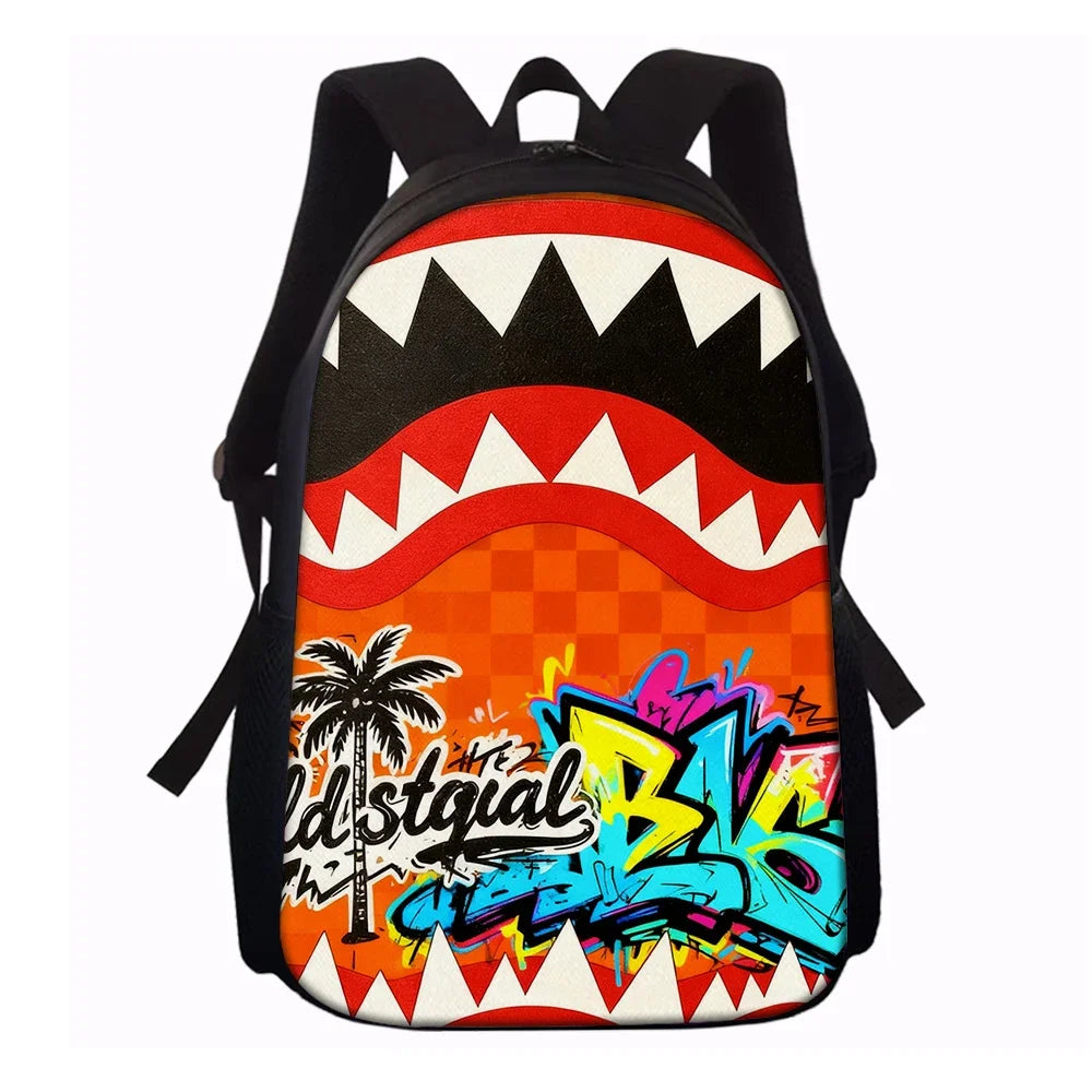 1/2/3/4/5PCS Trendy Shark Graphic Backpack Set | Perfect for School & Daily Adventures