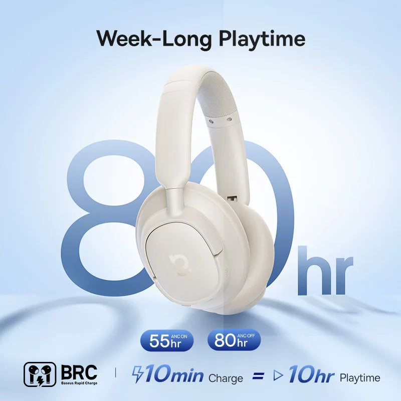 Baseus Wireless Bluetooth Headphones Noise Canceling Over Ear 80H Battery Life