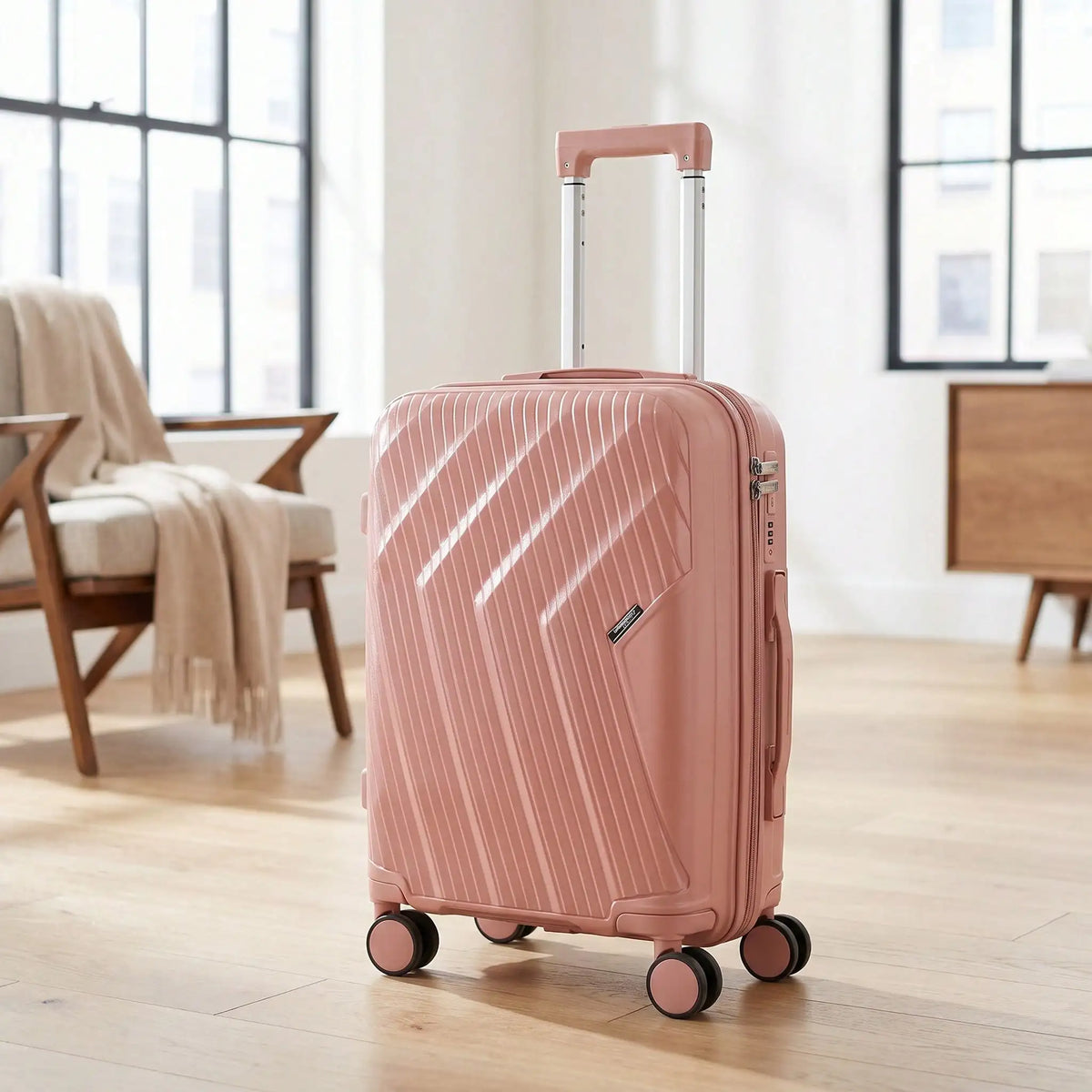 Arrow-Shaped 20-Inch PP Carry-On Suitcase With TSA Lock And Matching Color Swivel Silent Wheels. Available In Four Colors.