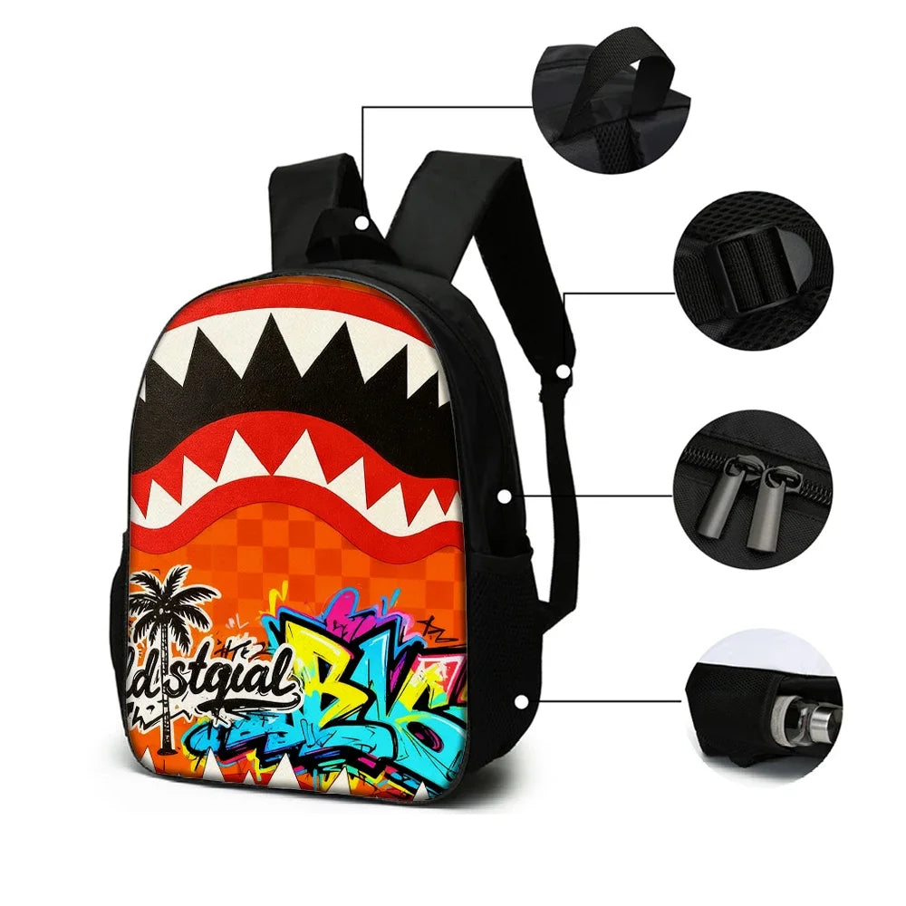 1/2/3/4/5PCS Trendy Shark Graphic Backpack Set | Perfect for School & Daily Adventures