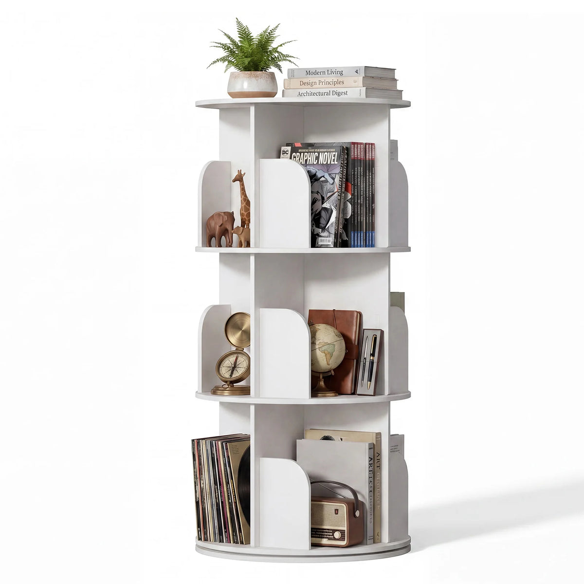 MCQ 3 to 4 Tier Rotating Bookshelf 360° Display Revolving PVC Book Shelf Storage Rack Storage Organizer Open Cube Bookshelf  for Living Room Bedroom
