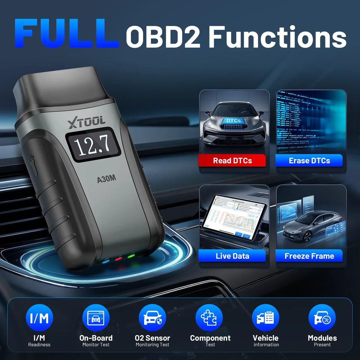 XTOOL Anyscan A30M V2.0 All System Car Diagnostic Tools Bluetooth OBD2 Scanner Active Test 26+ Reset All Functions Lifetime Free