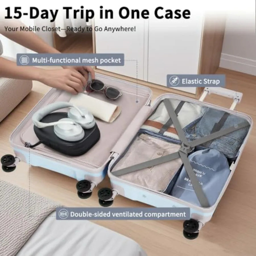 Luggage Sets 5 Pcs for Travel, PP Hard Shell Suitcase Set with Spinner Wheels and TSA Lock, Black, Lightweight and Durable