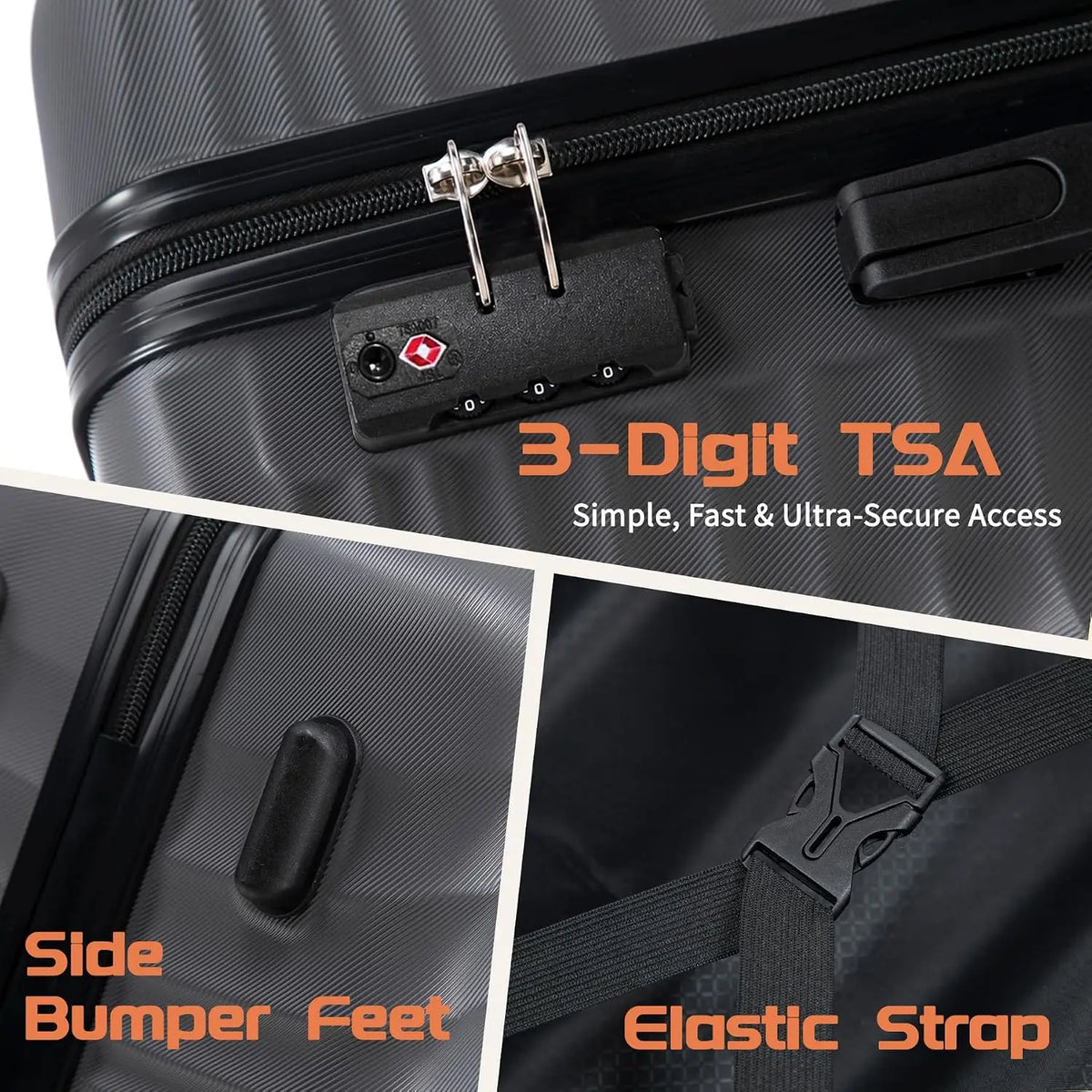 Luggage Sets 3 Piece ABS Hardshell Suitcase Set with Spinner Wheels Carry On Hardside Travel Luggage with TSA Lock, Lightweight Durable