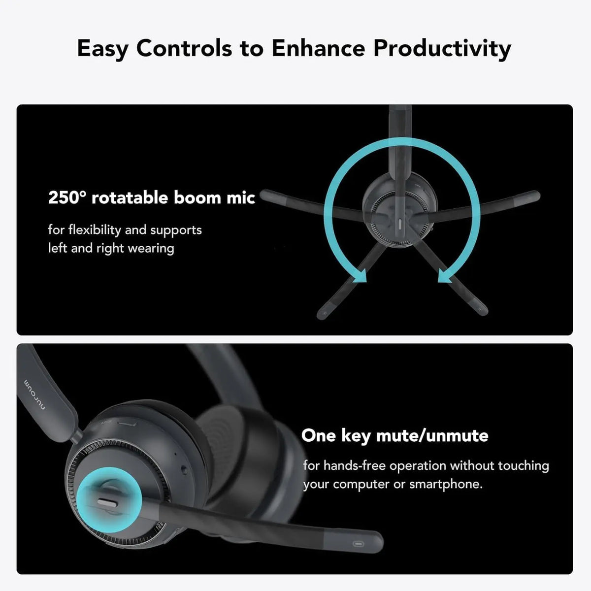 Nuroum Wireless Bluetooth Headset With Noise Canceling Mic Usb Dongle